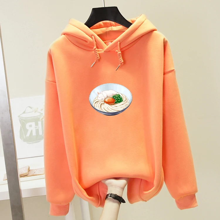 

Winter Hoodie Woman Harajuku Cartoon Kawaii Food Convenient Print Hoodies Korean Oversize Graphic Sweatshirt Streetwear