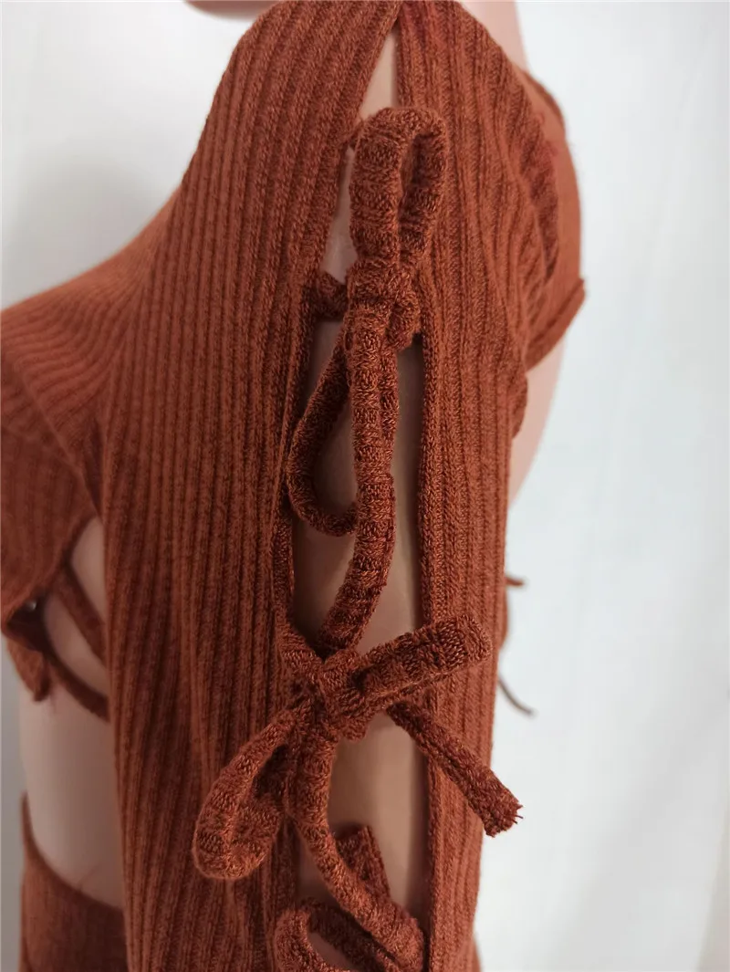 Соблазнительный трикотажный комплект из 2 предметов в рубчик короткий топ с