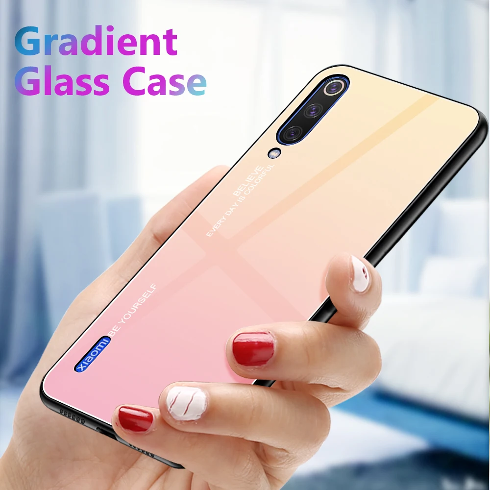 Чехол из закаленного стекла для Xiaomi Mi A3 Lite 9T RedMi 7A Note 7 8 K20 Pro цветной градиентный глянцевый чехол для Xiaomi RedMi Note 8