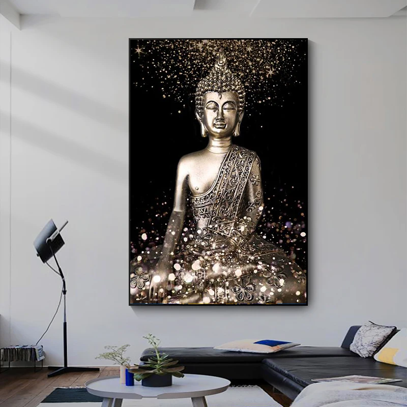 

Religious Buddha Statue Metal Statue Canvas Abstract Buddhism Poster and Print Picture Wall Art Cuadros Home Room Decoration