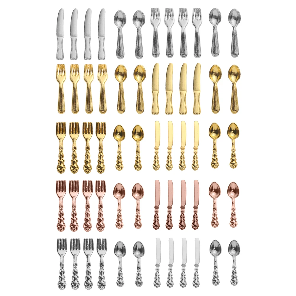 

12Pcs Simulation Mini Cutlery Set Dollhouse Furniture 1:12 Scale Fork Knife Spoon Miniature Tableware Doll Accessories