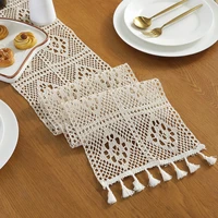 pastoral handmade lace tassel table runner country crochet knitting dustproof hollow cotton polyester rectangle table cloth