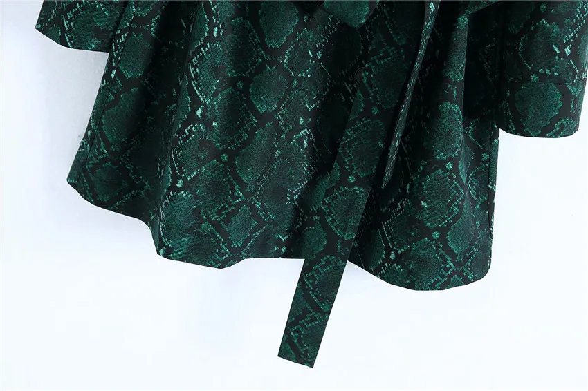 ZA 2020 весеннее Новое зеленое платье с принтом под змеиную кожу v-образным вырезом