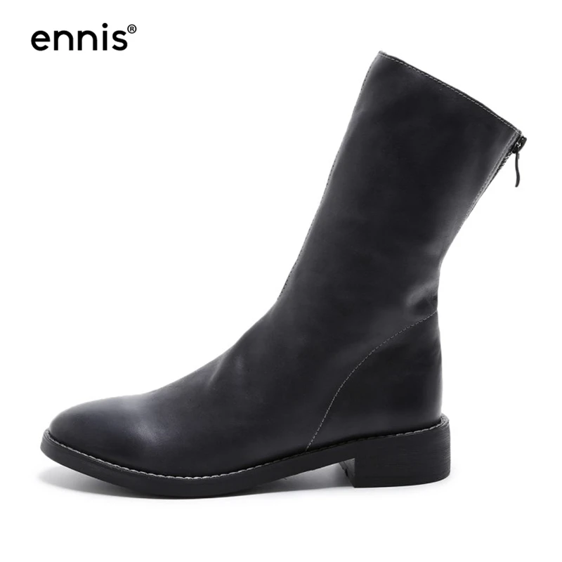Black ENNIS/Брендовые женские ботинки в римском стиле из натуральной кожи на молнии в европейском стиле; Танцевальная обувь в стиле хип-хоп; Модные Винтажные зимние ботинки; A753 - Цвет: Black