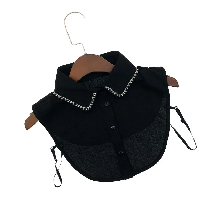 

2021 New Fake Collars Blouse Sweater Women White Black Handmade Beads Shirt Detachable False Collar Girls Necklace Nep Kraagie