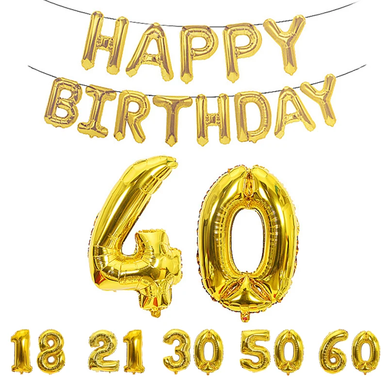 

18 21 30 40 50 60th birthday balloon set 32 inch number 16 inch happy birthday letter balloon combination golden balloon