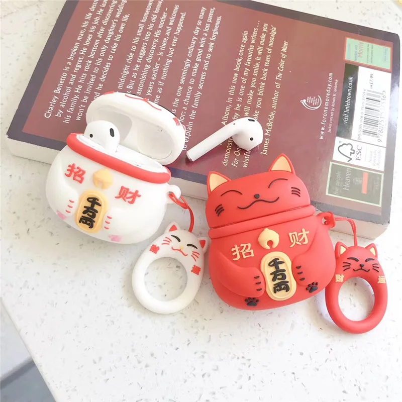 Чехол с 3D рисунком кота на удачу для AirPods милый силиконовый чехол Bluetooth защитный