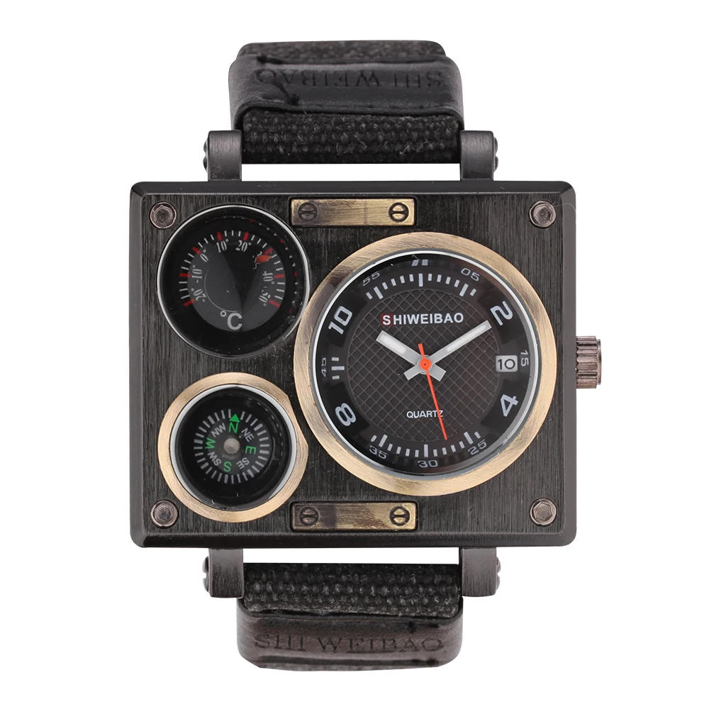 Брендовые мужские часы квадратные наручные с компасом военные кварцевые