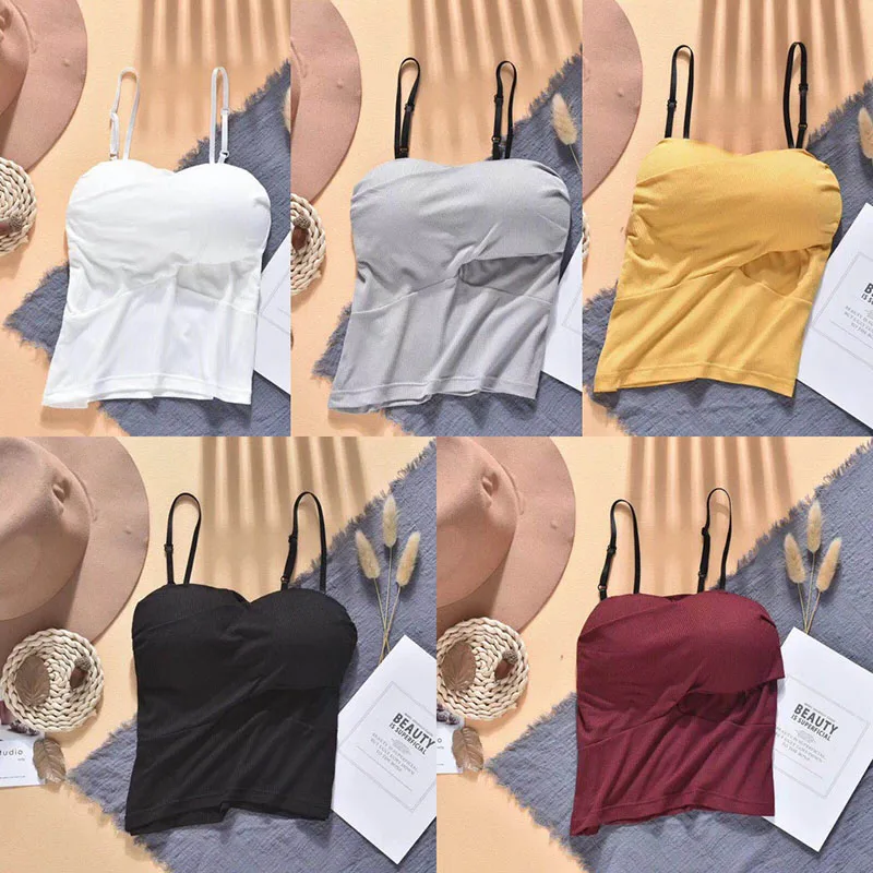

New Sling Beauty Back Sexy Bottoming Vest Summer Anti-glare Vest Without Rim Wrapped Chest Medium and long slim underwear