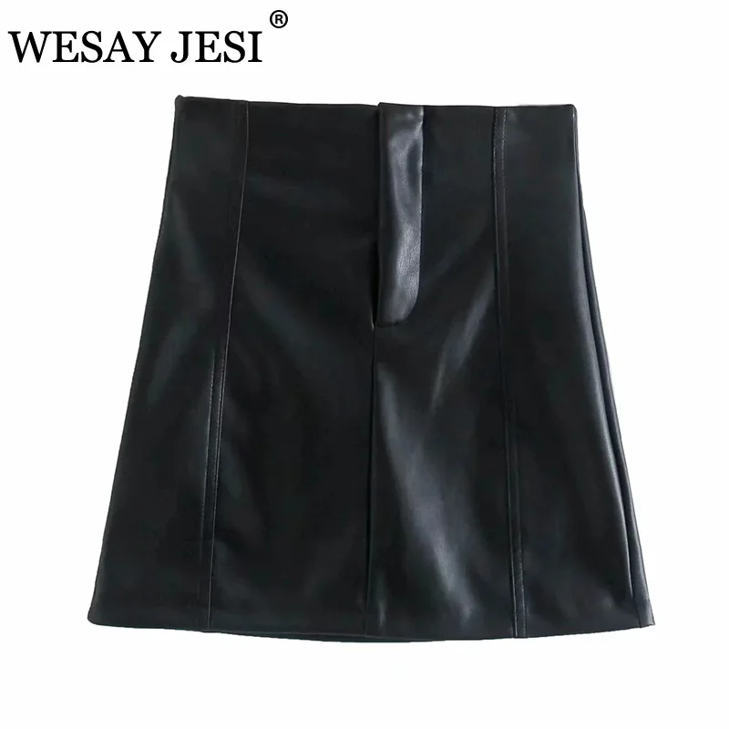 

Юбка WESAY JESI ZA Женская из искусственной кожи, винтажная пикантная уличная одежда с завышенной талией, мини-юбка из искусственной кожи, осень ...