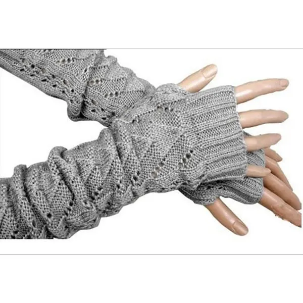 

1Pair Women Winter Long Gloves Knitted Fingerless Gloves Half Hollow Arm Sleeves Guantes Mujer TT@88