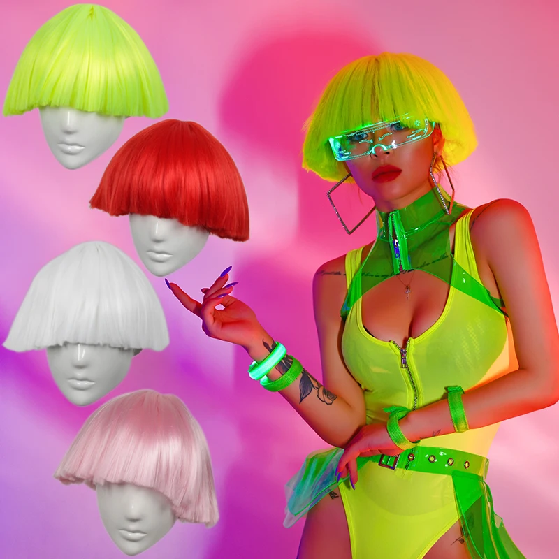 

Nightclub Bar Ds Stage Performance Wig Broom Head Short Hair Mushroom Head Hipster Cosolay Party Jazz Dance Costumes DN7410