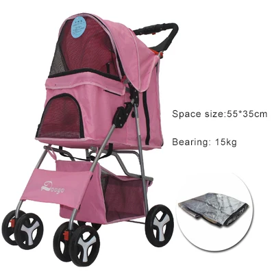 pink Уличная тележка для животных, собак, кошек, переноска для домашних животных, коляска, многоцветная, ткань Оксфорд, стальная труба, высокая интенсивность, 4 колеса, один ключ, складной - Цвет: pink