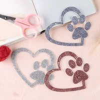 10 pcs cute love paw print rhinestone patches self adhesive bling stickers for car bag decoration clothing patches stickers