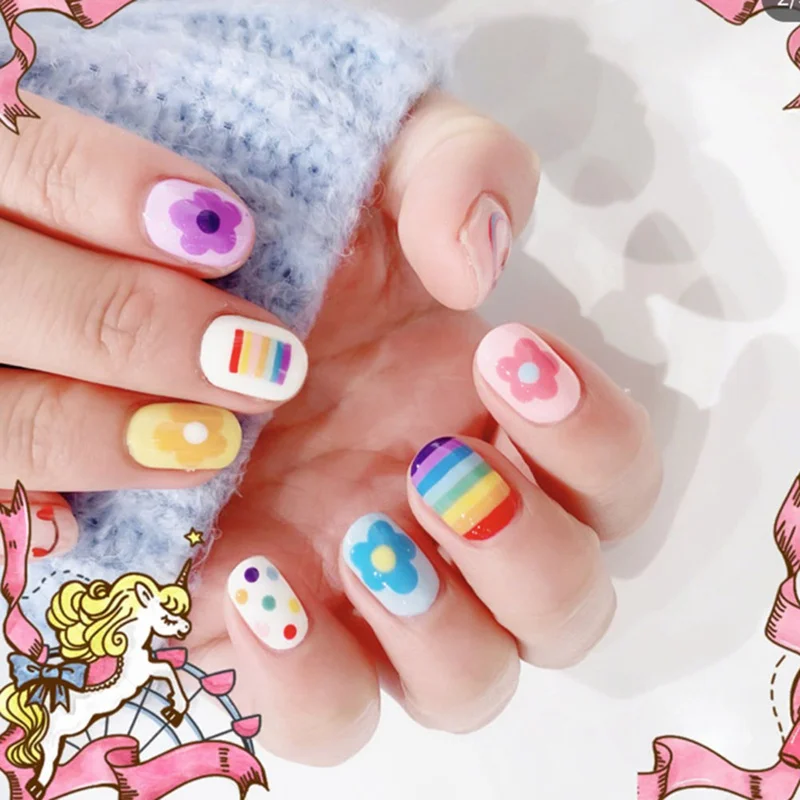 Летние детские наклейки для ногтей в виде единорога декоративные милые элементы