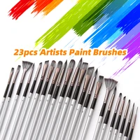 23pcs different sizes paint brushes set professional nylon hair wooden handle paintbrush with scraper canvas organizing bag new