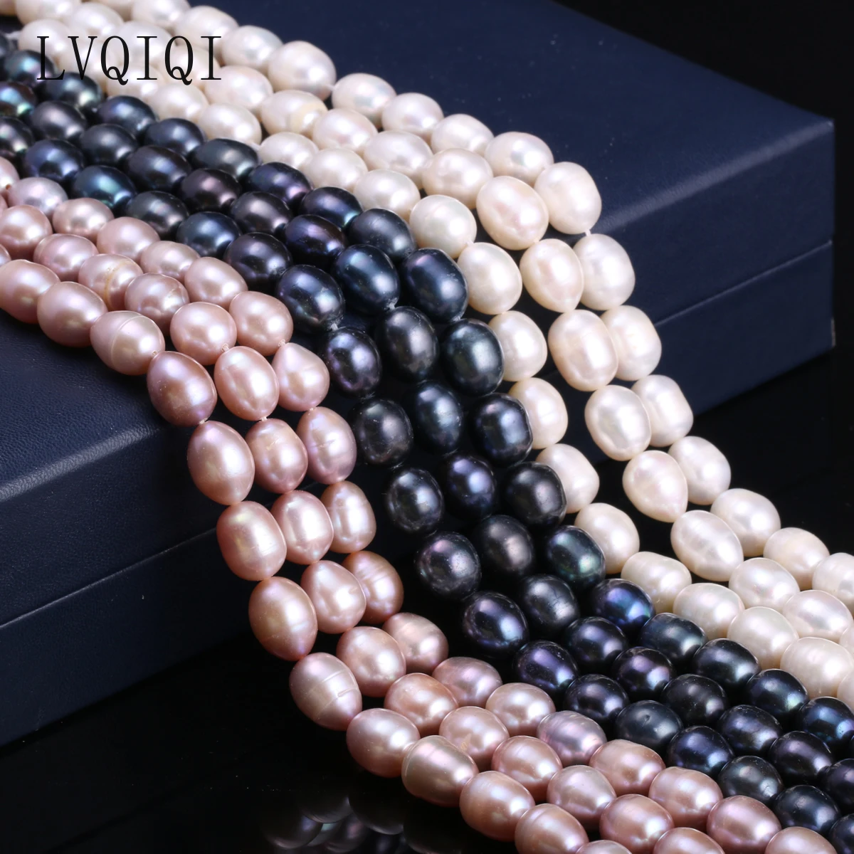 

LVQIQI Natural Freshwater Cultured Pearls Beads Rice Shape 100%Natural Pearls For Jewelry Making DIY Strand 14 Inches Size 8-9mm