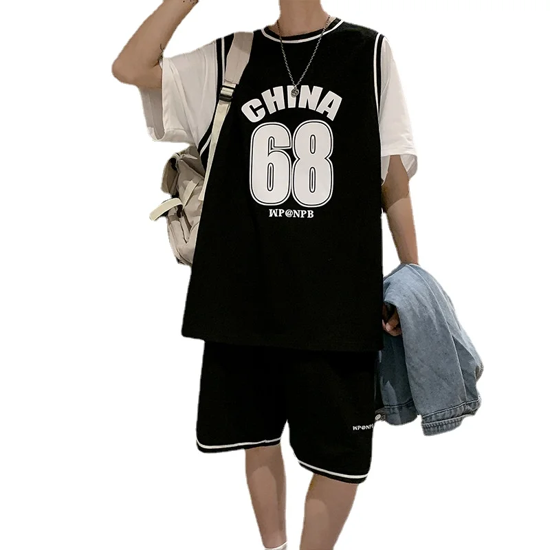 

2021 Summer New Men's Suit Fake Two Short Sleeved Casual Shorts Dress Handsome