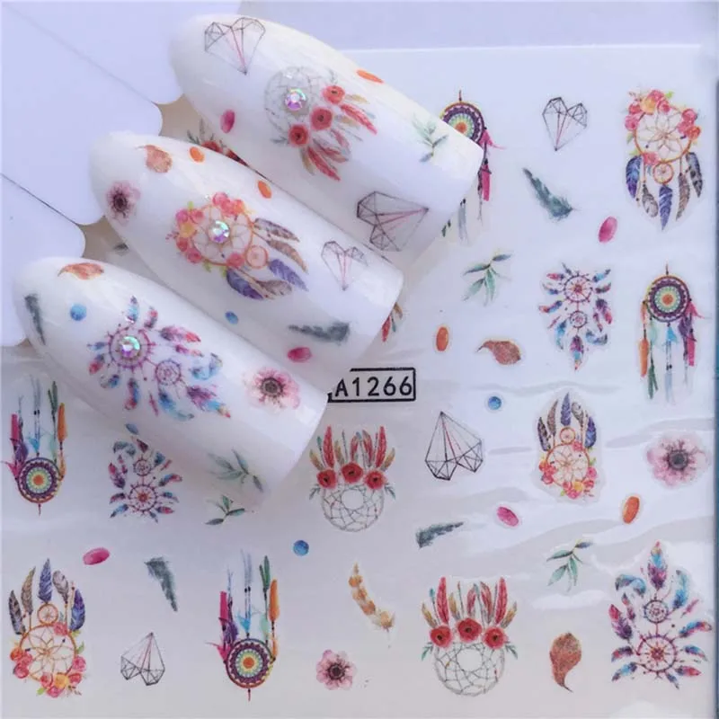 Ловец снов наклейки для ногтей перо бриллиант Геометрическая Фольга украшения
