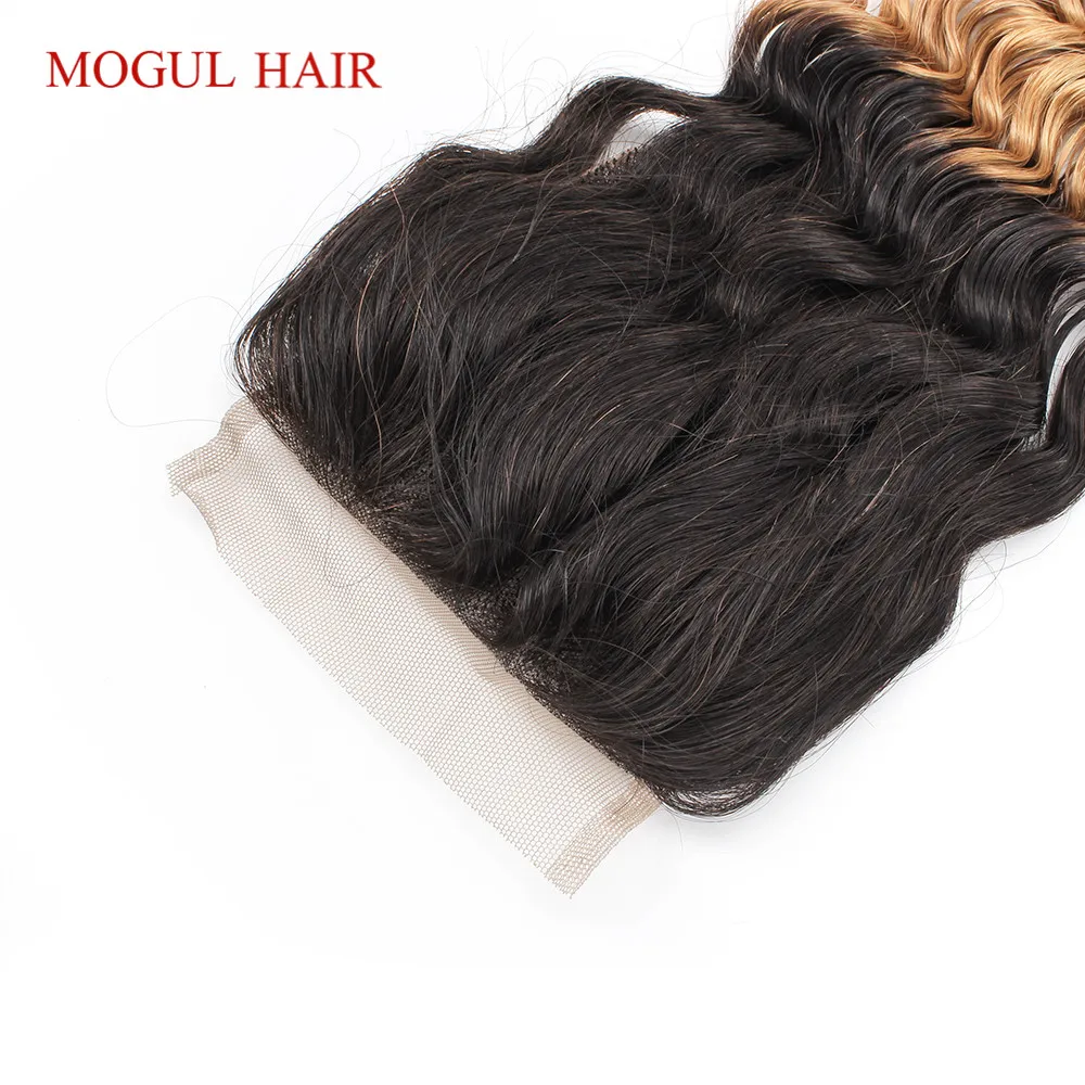 MOGUL HAIR Deep Wave 4*4 Lace Closure Natural Color 2 Color 4 Dark Brown 1B 27 Ombre Honey Blonde Indian Non Remy Human Hair