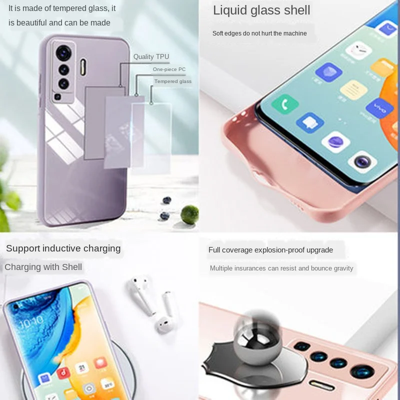 Роскошные жидкий силикон чехол из закаленного стекла для телефона VIVO X50PRO защита