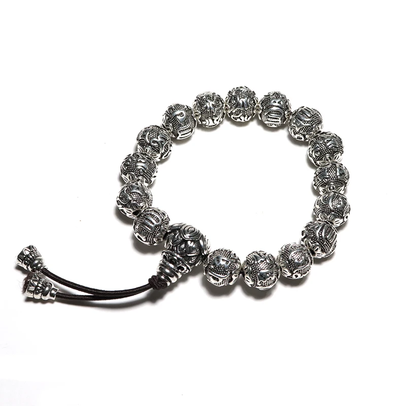 Мужской браслет на санскрите Diffone античный Серебристый в стиле хип-хоп с бусинами