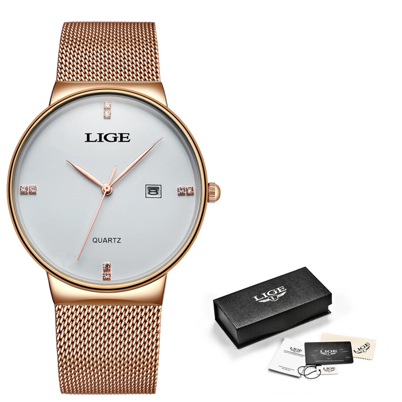 Reloj Mujer 2020 LIGE женские часы модные ультратонкие под платье с сетчатым ремешком