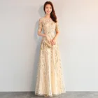 HJZY-110 # длинное вечернее платье с блестками, золотистое платье с круглым вырезом для выпускного вечера, платье на выпускной, на заказ размера плюс, оптовая продажа