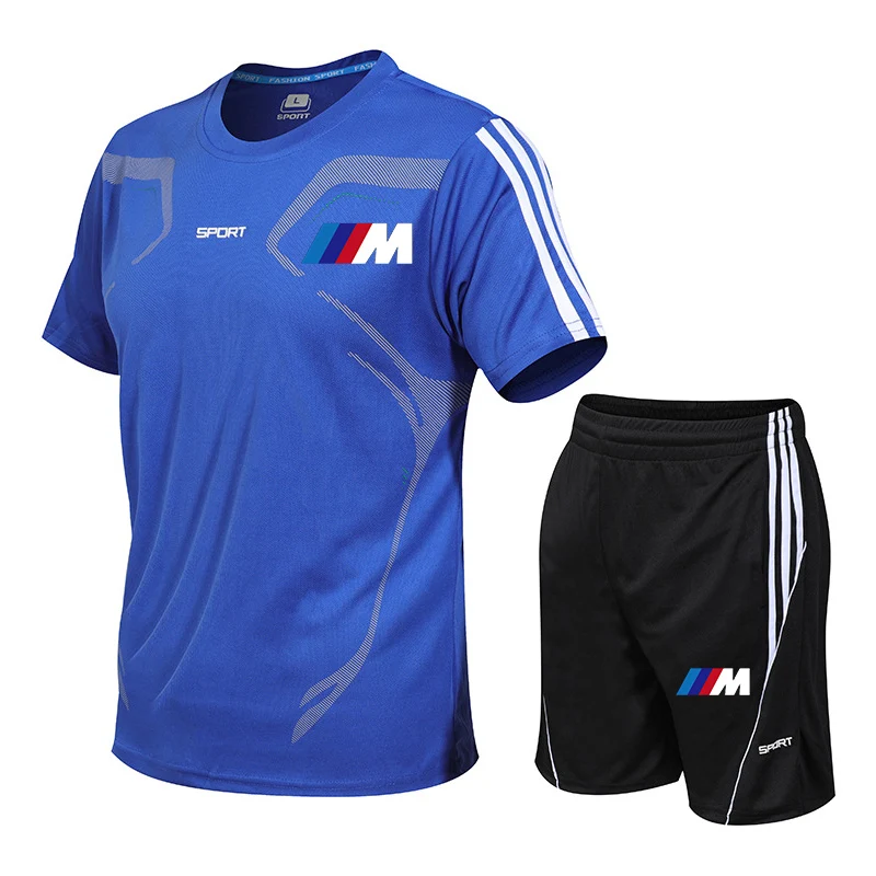 

2021 Summer Casual T-shirt Shorts Men Sportswear Bmw Sport Suits Quick Dry Running Sets Clothes Sports Joggers Gym Fitness Top