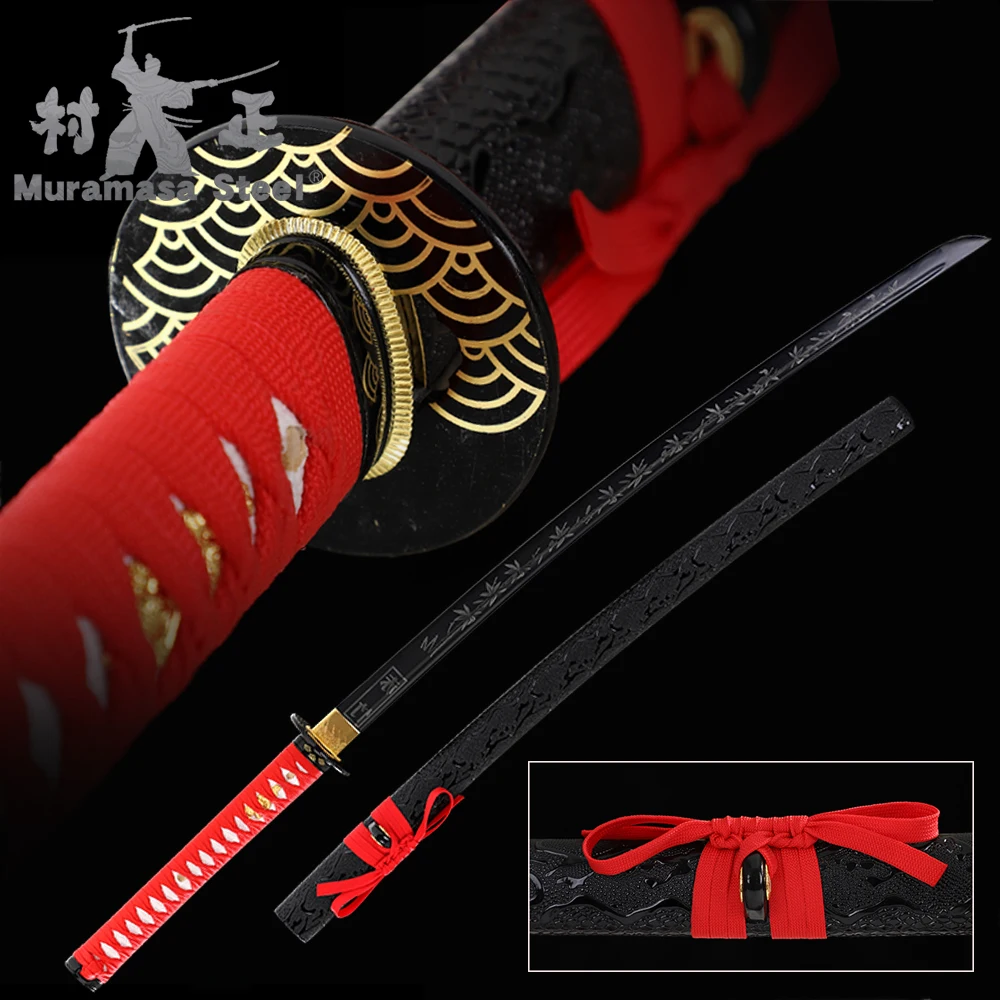 Японский катана ручной ковки цветное лезвие из углеродистой стали с гравировкой
