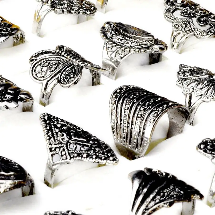 10Pcs Bulk Jewelry Lots Mixed Style Tibet Silver Vintage Band Rings For Women Wholesale Charm 18mm | Украшения и аксессуары