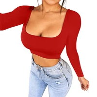 2021 new sexy short womens casual square neck long sleeved bottoming shirt nightclub trend tight t shirt top