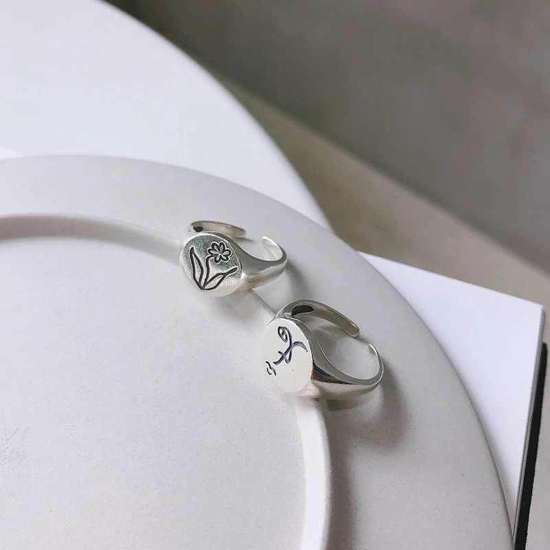 LouLeur 925 пробы серебряные кольца для женщин круглая скульптура человеческое лицо цветок уникальные кольца для сестры элегантные серебряные 925 ювелирные изделия