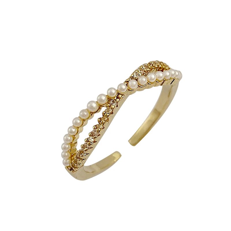

South Korean New Cross Bow Pearls Ring Female Fashion Temperament Personality Adjustable Opening Forefinger Rings Jewelry Gifts