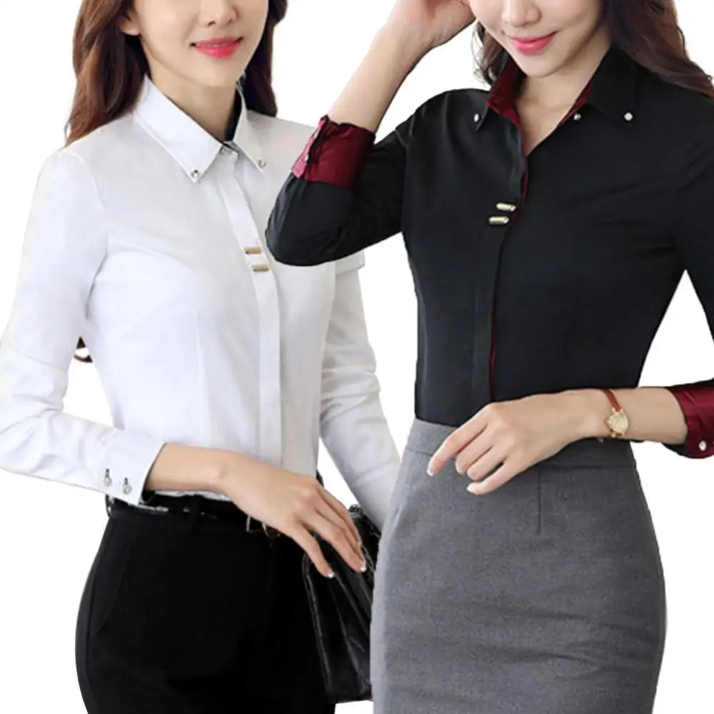 

Office Shirts Dress Social Clothing Blouse Lady Dress Shirts Long Sleeve Buttons Cuff Shirt Business Social Clothing Blouse Top
