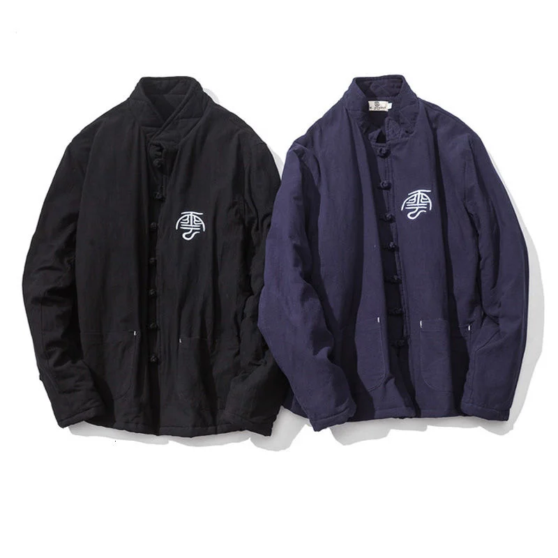 MRGB 2023 Men's Fashion Thick Cotton Coat Chinese Embroidery Casual Oversize Fleece Male Parka Autumn Winter Warm Jacket 3XL