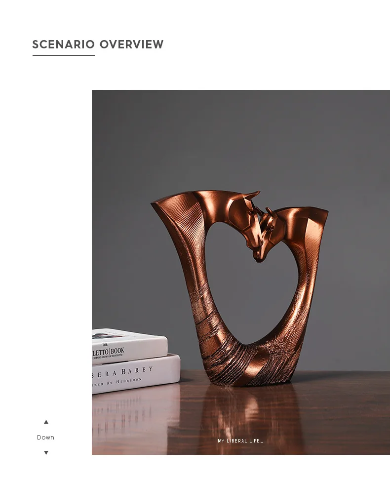 

Double Horse Head Crafts Statues Desktop Artwork Ornaments Resin Animal Sculptures Modern Home Living Room Decor Hot