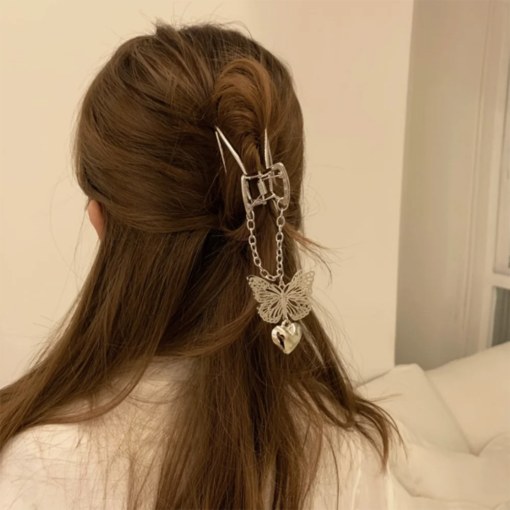 

Женская заколка-бабочка для волос, винтажная металлическая Серебряная заколка для волос в стиле Харадзюку, корейские аксессуары для волос
