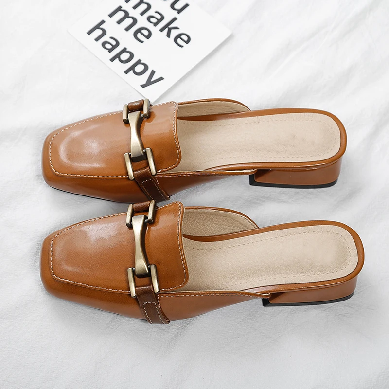 Размера плюс 44 обувь с квадратным носком Туфли без задника металлическим