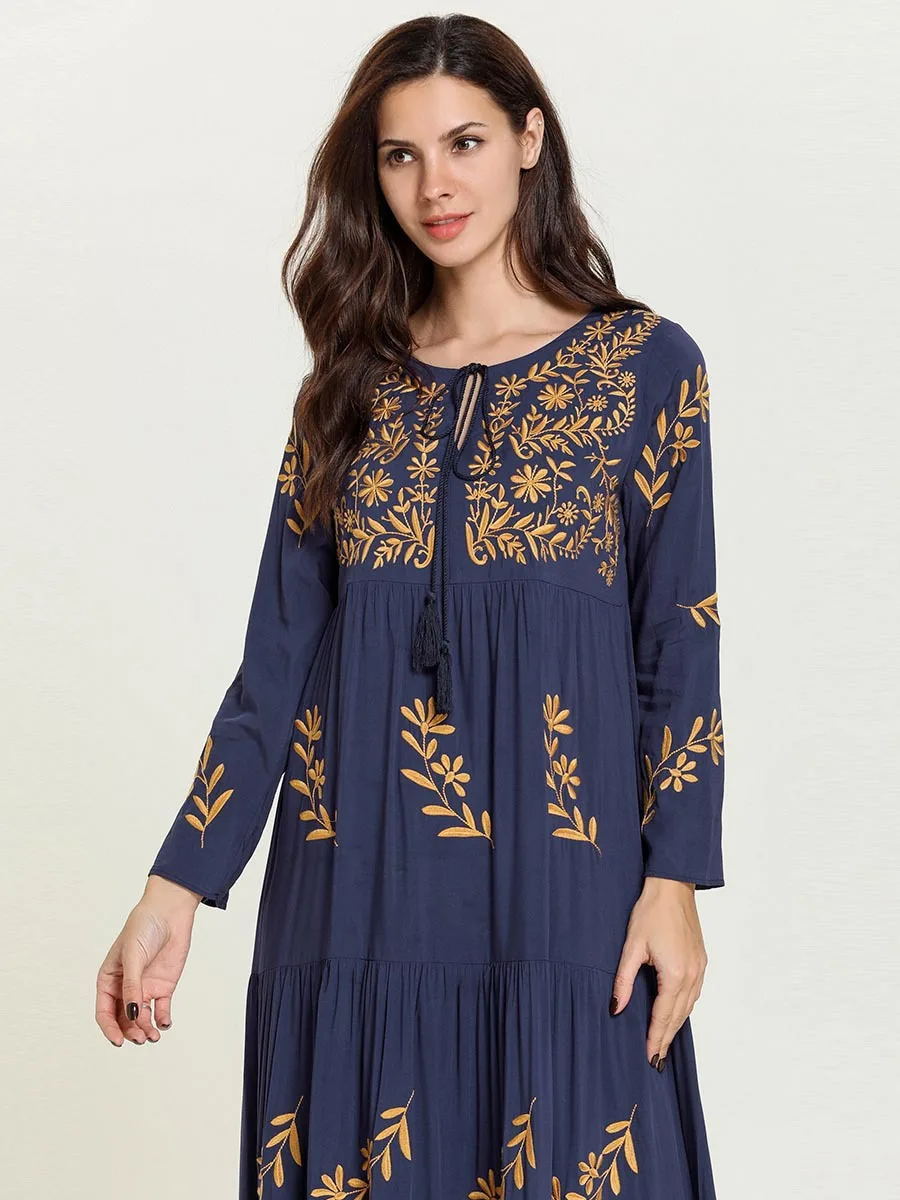 

Dubai Arab Muslim Women Dress Maxi Abaya Embroidery Big Swing Loose Long Dress Arabian Islamic Clothing Kaftan Hijab Vestidos