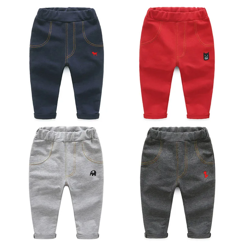 

Детские повседневные брюки с вышивкой, осень 2020, Корейская версия новых однотонных детских длинных брюк для мальчиков