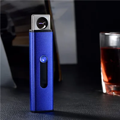 BLUE Мини Одиночная дуговая плазменная зажигалка, электрическая зажигалка, перезаряжаемая USB Зажигалка, защищенный от ветра для курения, аксессуары - Цвет: BLUE