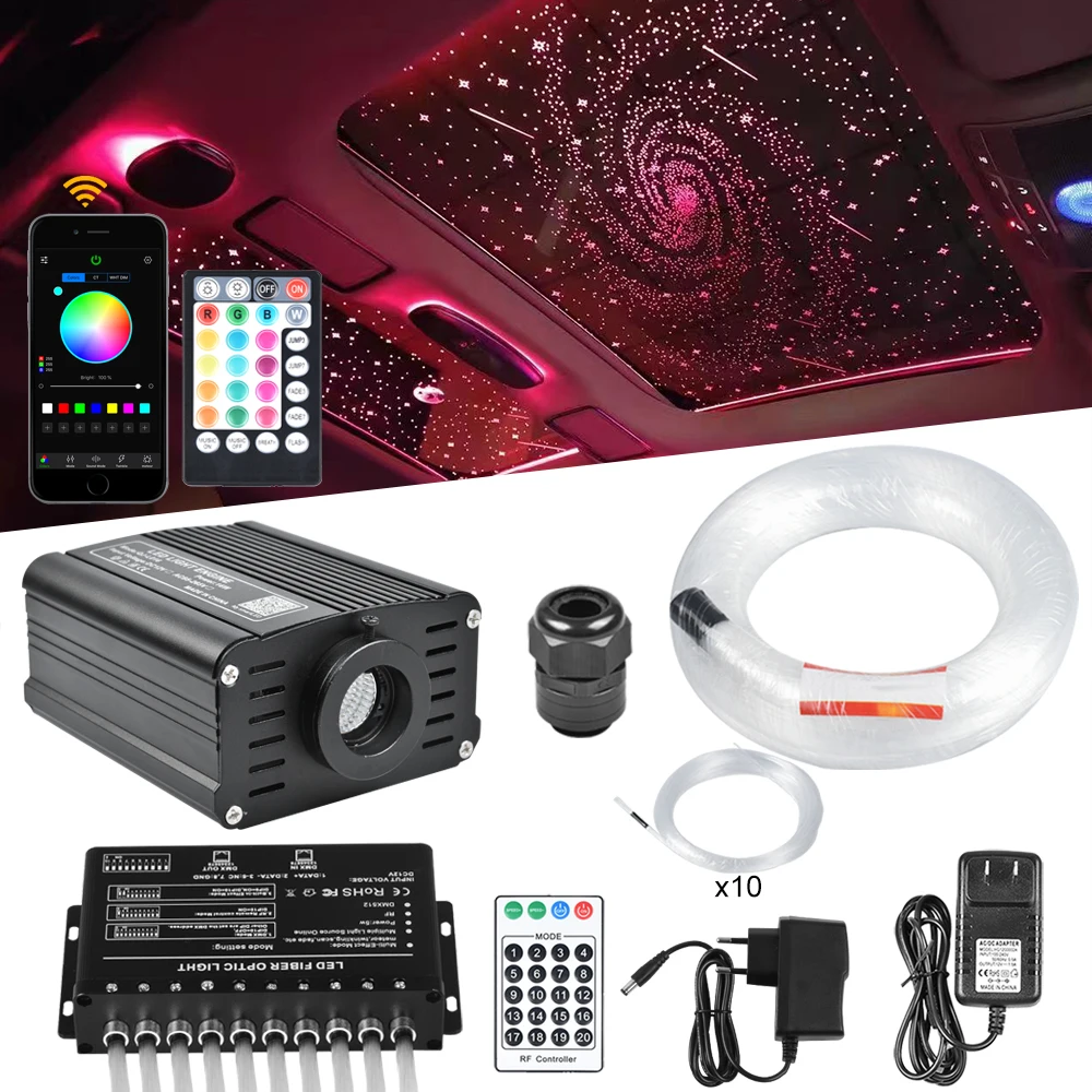 16W RGBW Fiber Optic Star Ceiling Kit Smartphone App/RF Control 3-4m Mixed 150-550PCS Fiber Meteor Light Decorative Project