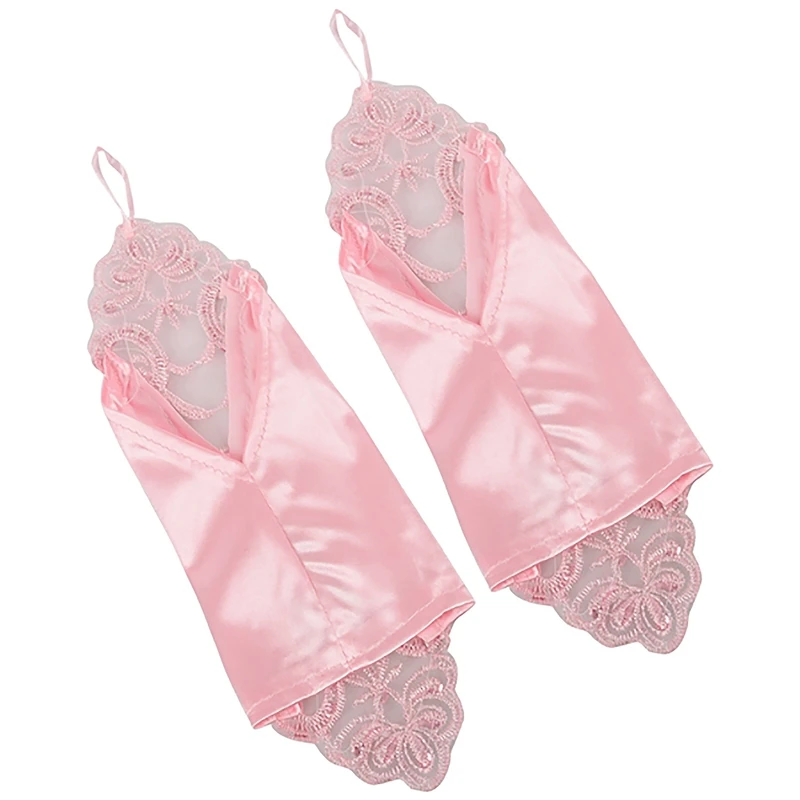 2 Pair Women' Flora Short Wedding Dress Glove Fingerless Elegant Gloves for Bride Party Lake Blue &amp Pink |