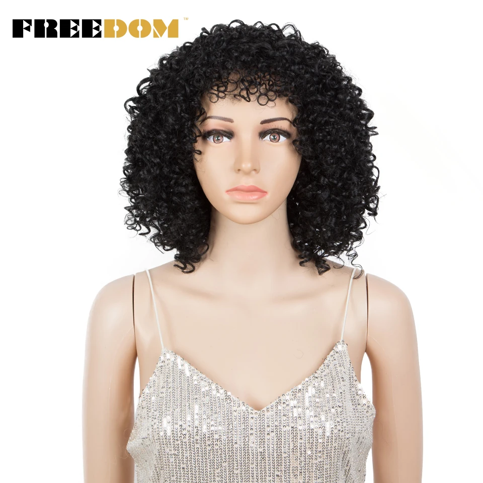 

FREEDOM Synthetic Wigs For Black Women Short Bob Curly Wigs With Bangs Ombre Blonde Red Colorful Cosplay Wigs Heat Resistant