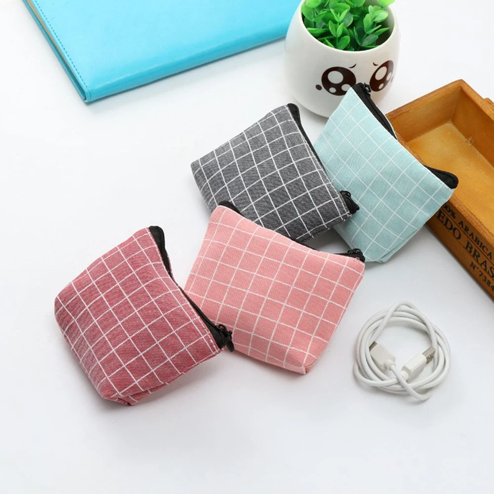 

Plaid Canvas Coin Purses Women Small Wallet Change Purse Child Girl Dot Mini Zipper Pocket Bag Key Card Coin Holder Pouch