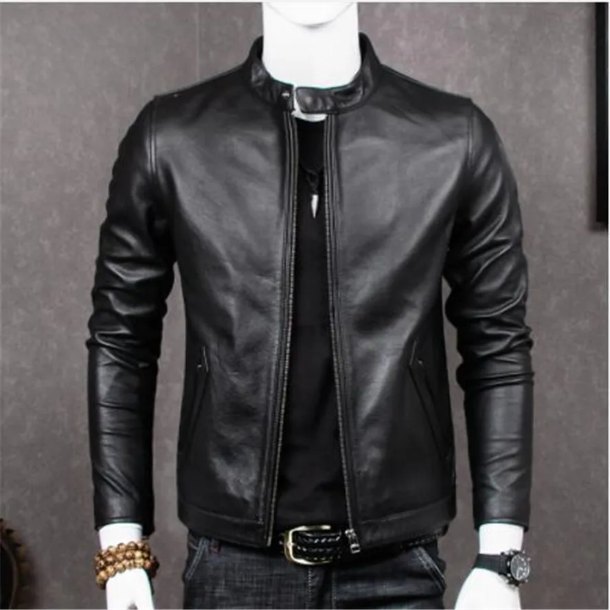 Винтажная Черная Мужская натуральная Байкерская кожаная куртка плюс размер XXXXL