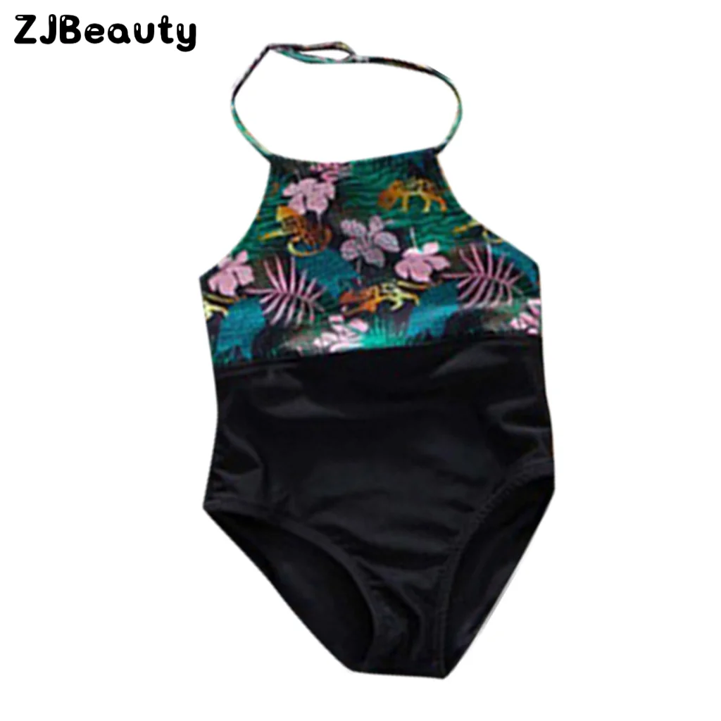 Летнее Детское бикини с цветочным принтом для маленьких девочек Цельный