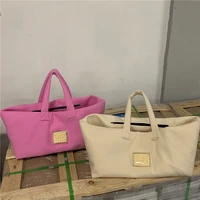 Design Elegant Female Noodles Handbags Lovely Pink Women Shoulder Shopping Bags Cotton Wool Ladies Large Capacity Casual Tote