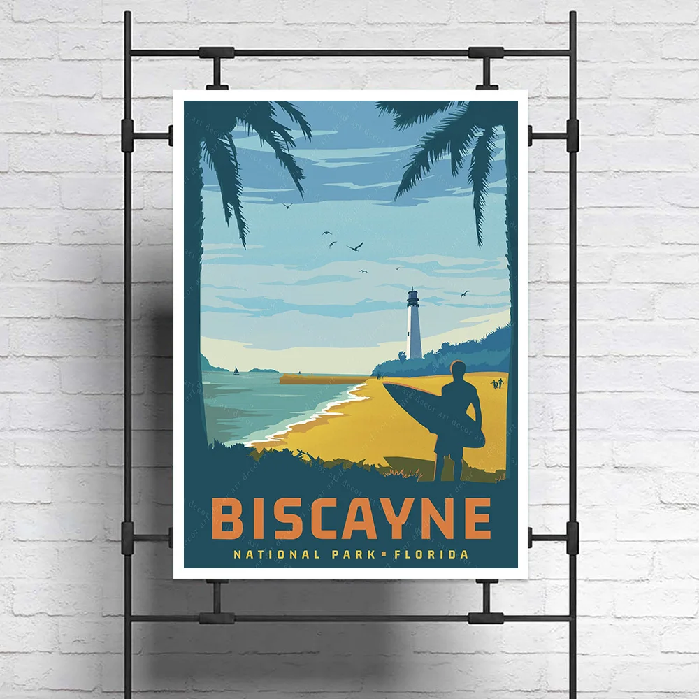 

See America Biscayne National Park Vintage Travel Poster Canvas Painting Kraft Poster Coated Wallsticker Home Decor Gift